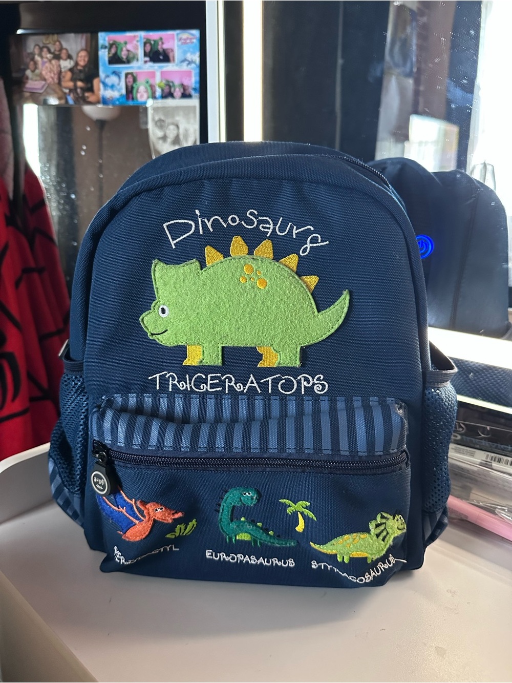 Kids Navy Dinosaur Backpack - Triceratops Design